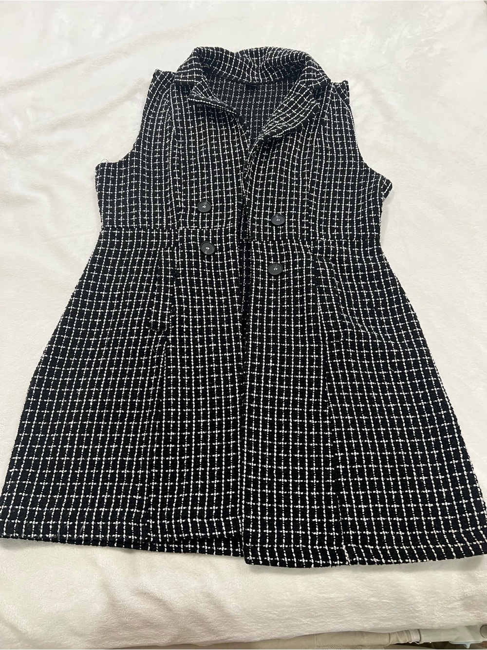 SHEIN Black & White Check Tweed Midi Dress